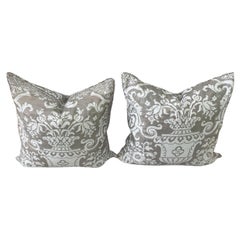 Large Pair of Silvery-Taupe and White "Carnavalet" Fortuny Cushions with Border