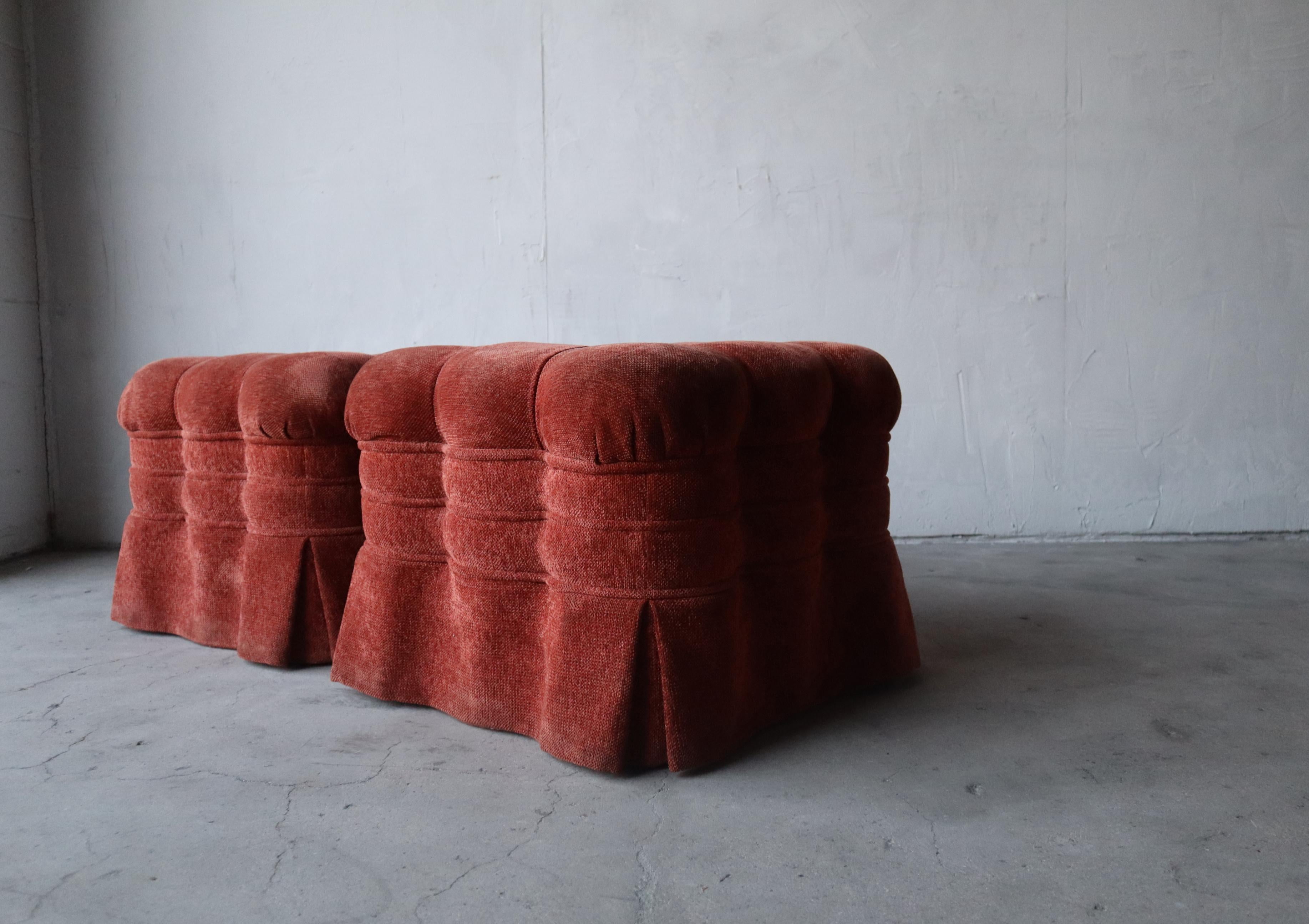 Large Pair of Skirted Biscuit Tufted Ottomans 1