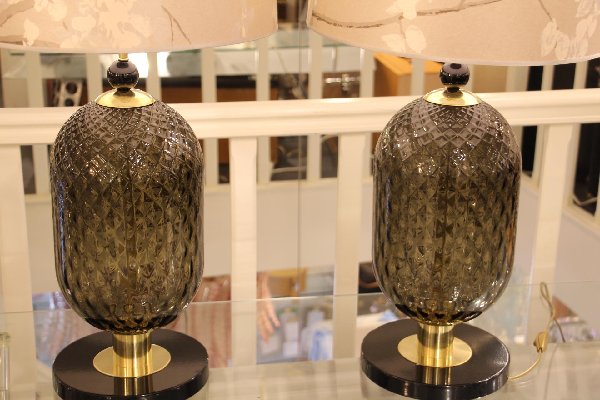 Large Pair of Smoke and Black Murano Glass Table Lamps  11