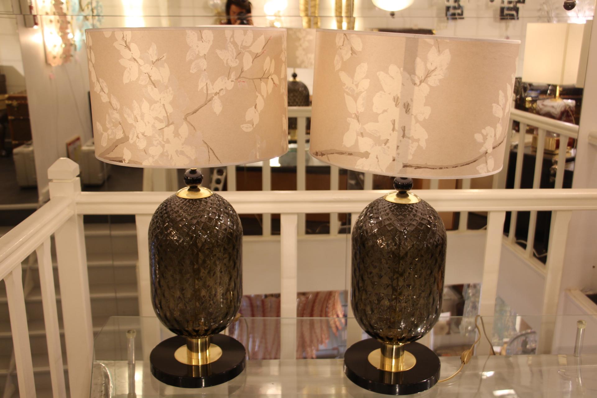 Large Pair of Smoke and Black Murano Glass Table Lamps  13