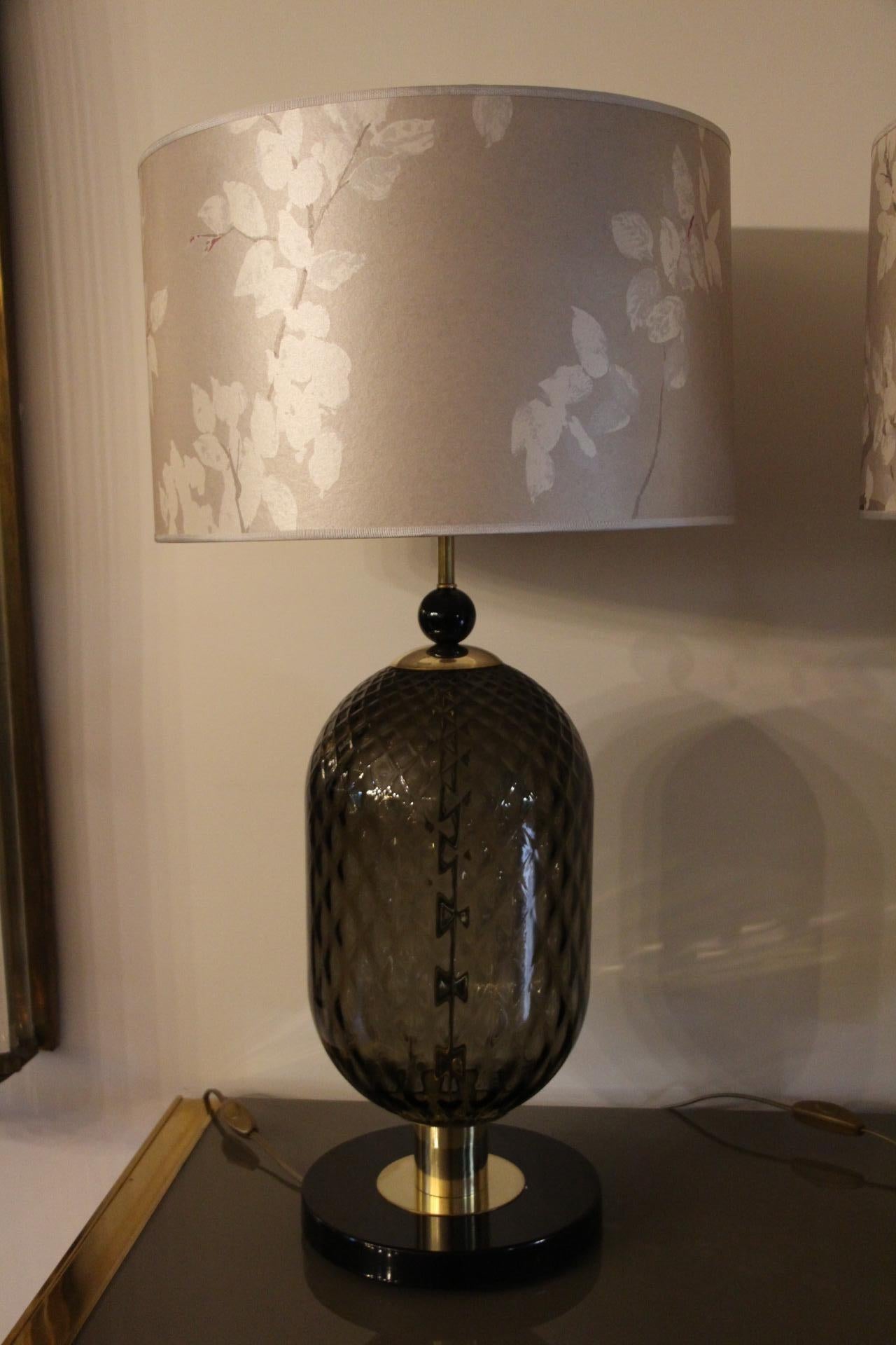 Large Pair of Smoke and Black Murano Glass Table Lamps  In Excellent Condition In Saint-Ouen, FR