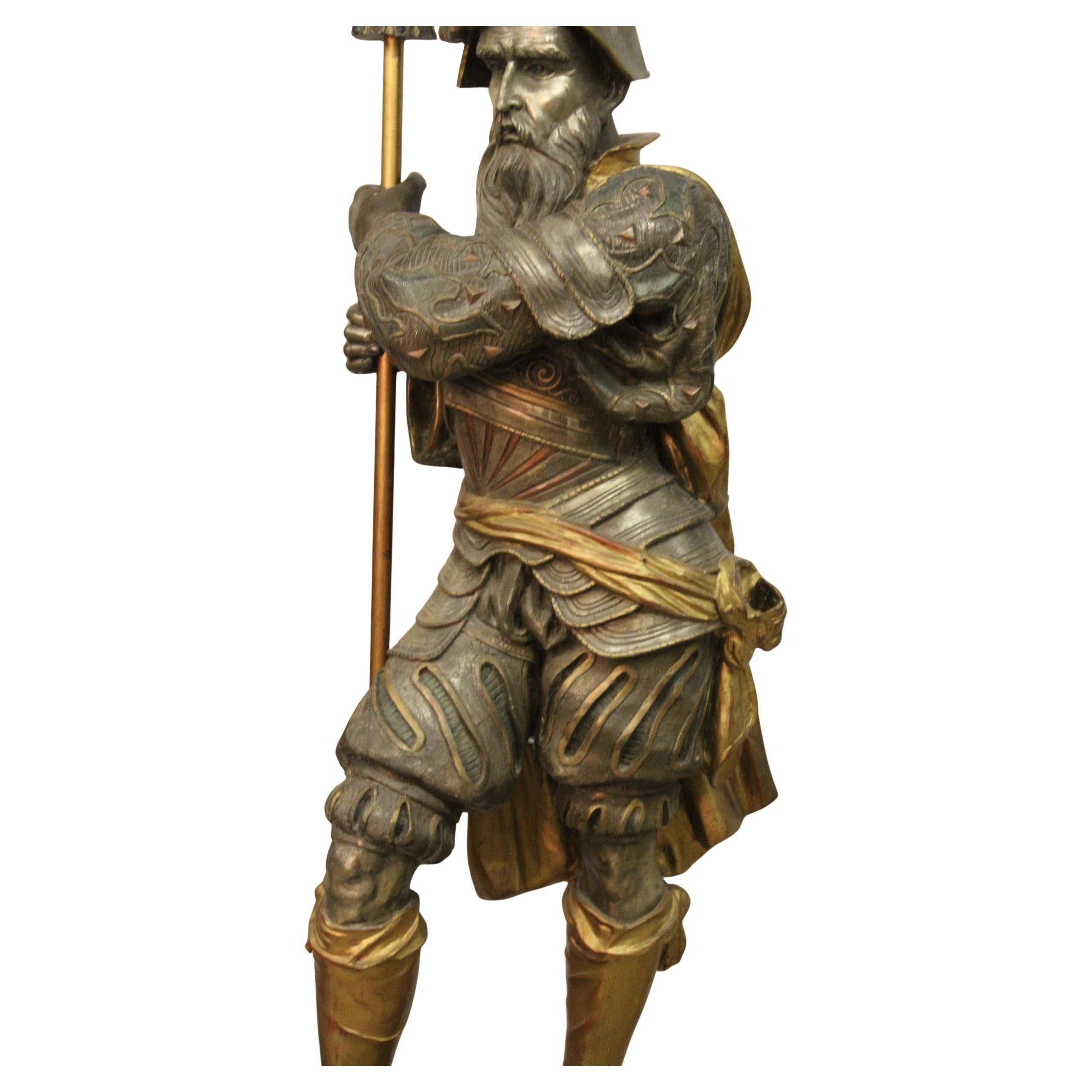 Grande coppia di soldati in bronzo argentato 240 cm in vendita 2