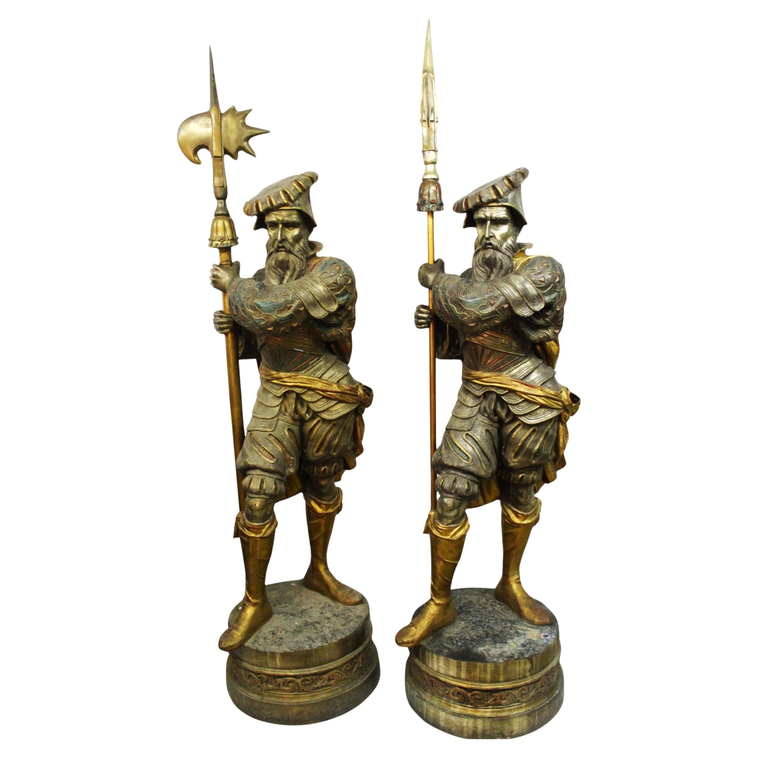 Grande coppia di soldati in bronzo argentato 240 cm