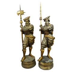 Grande coppia di soldati in bronzo argentato 240 cm