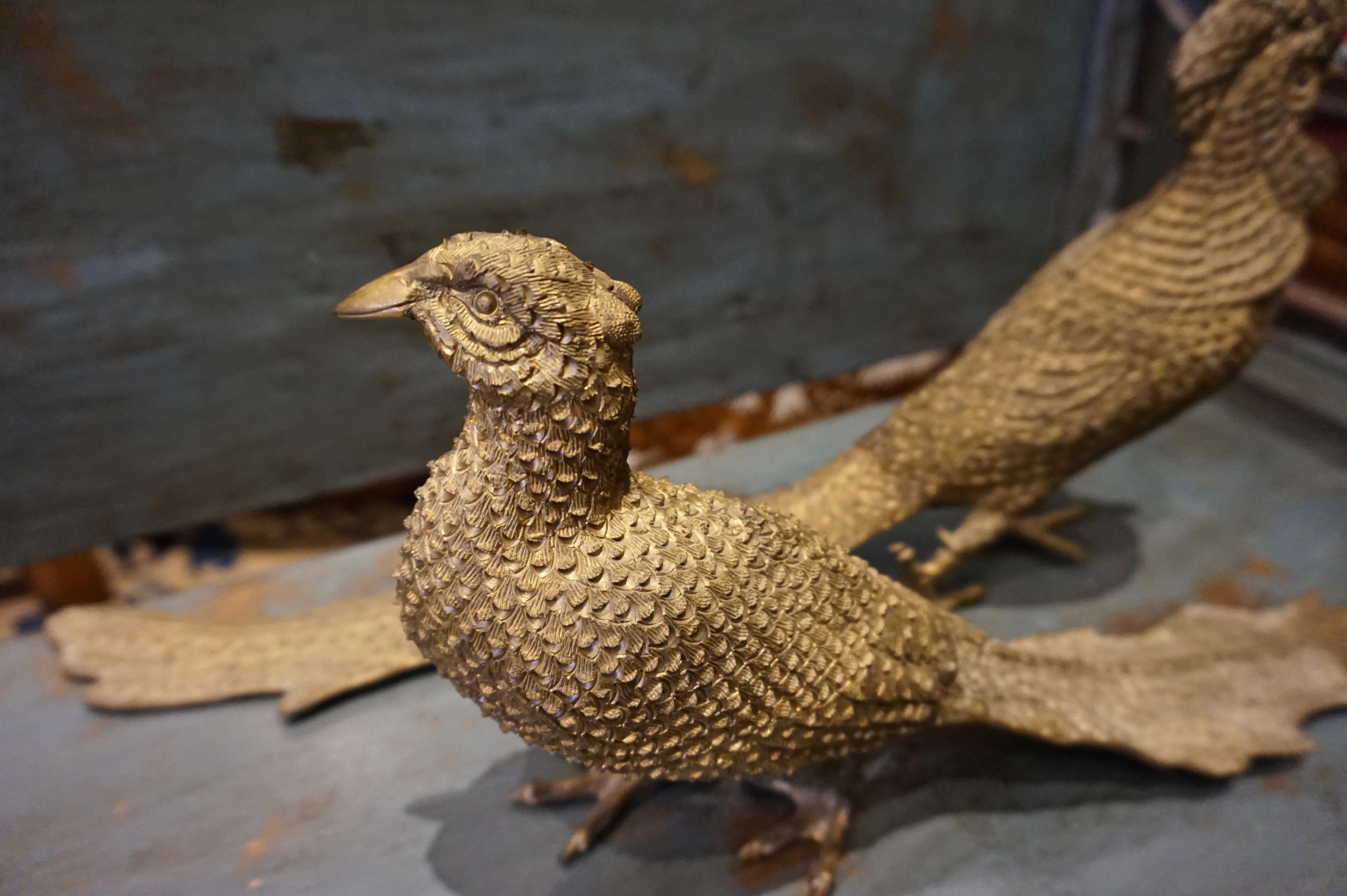 1950s

Rare, hand chiseled with great attention to detail solid brass golden pheasants. Intricate workmanship and fine form and poise in these objets d'art.
  