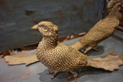 Large Pair of Solid Brass Hand Tooled Male and Female Golden Pheasants
