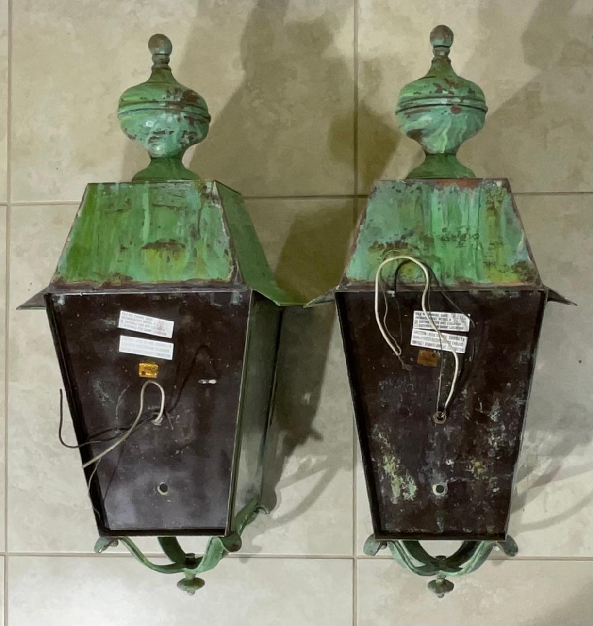 Large Pair of Solid Brass Wall Lantern For Sale 2