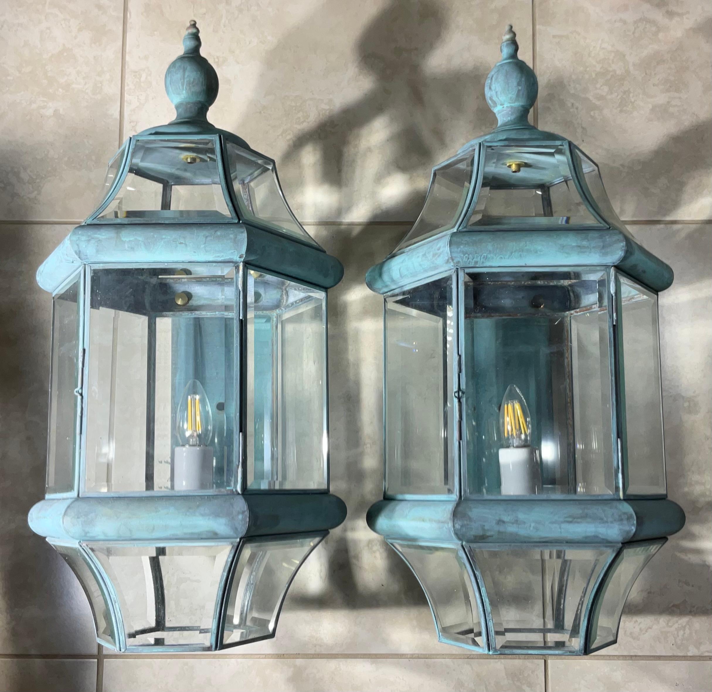 
 

pair of large, solid brass architectural wall lanterns. These lanterns are not just light fixtures, perfect for elevating the aesthetic of any home or estate.
Their robust construction  
Crafted from solid brass, these lanterns boast exceptional