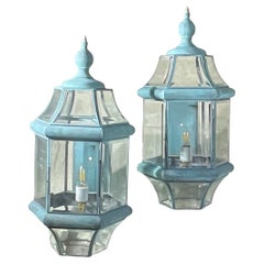 Large Pair of Solid Handcrafted Wall-Mounted Brass Lantern 24”H x 11”W x 12”D