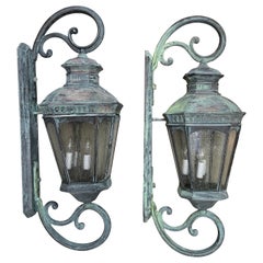 Large Pair of Solid Handcrafted Wall-Mounted Brass Lantern 34”H x 11”W x 14”D