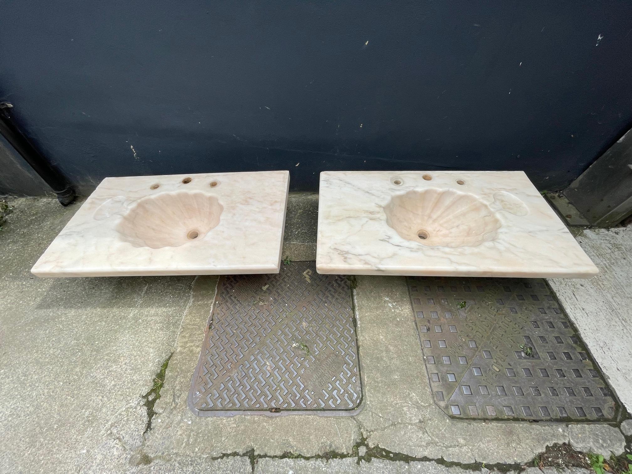 British Large Pair of Solid Marble Sink Basins and matching Toilet and Bidet