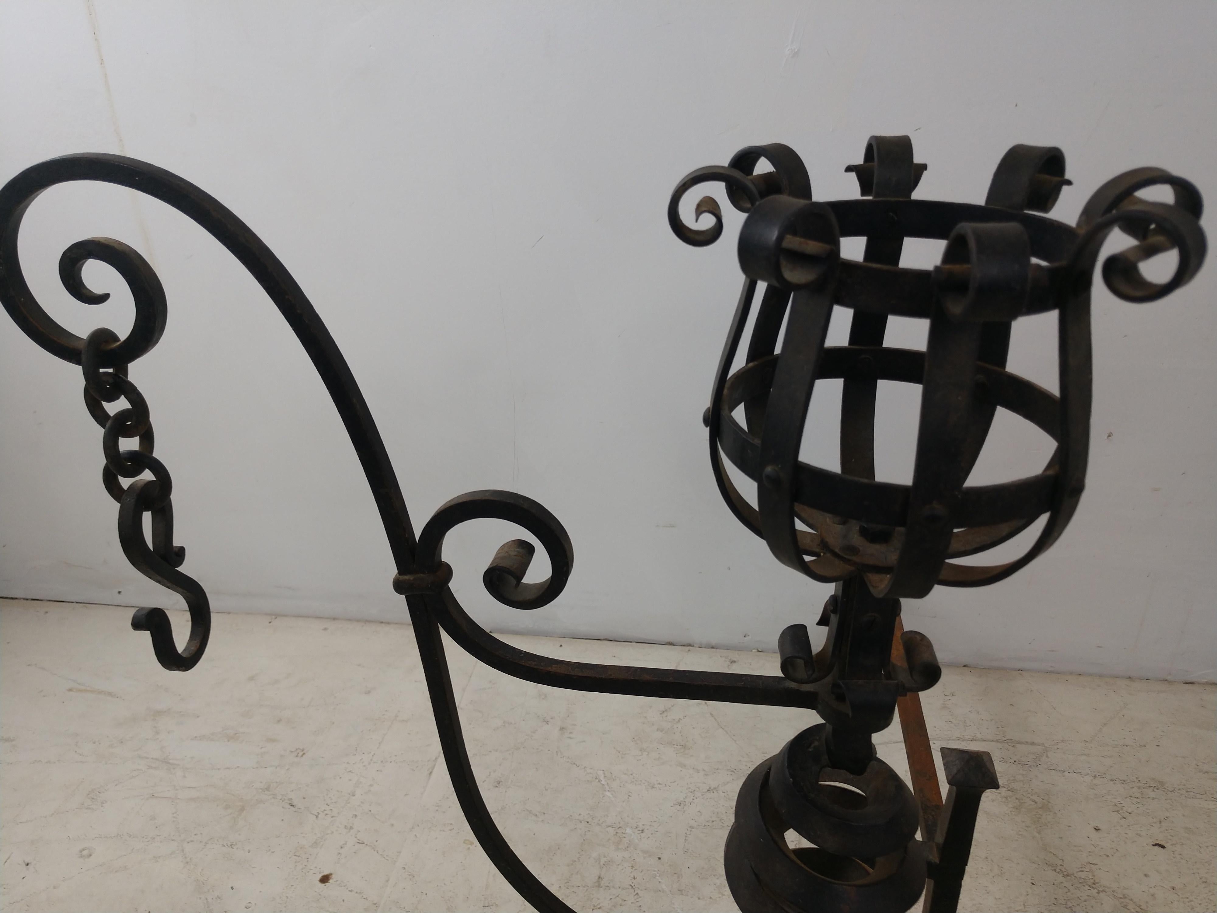 Large Pair Hand Forged Iron Spanish Colonial Mission Arts & Crafts  Andirons For Sale 7