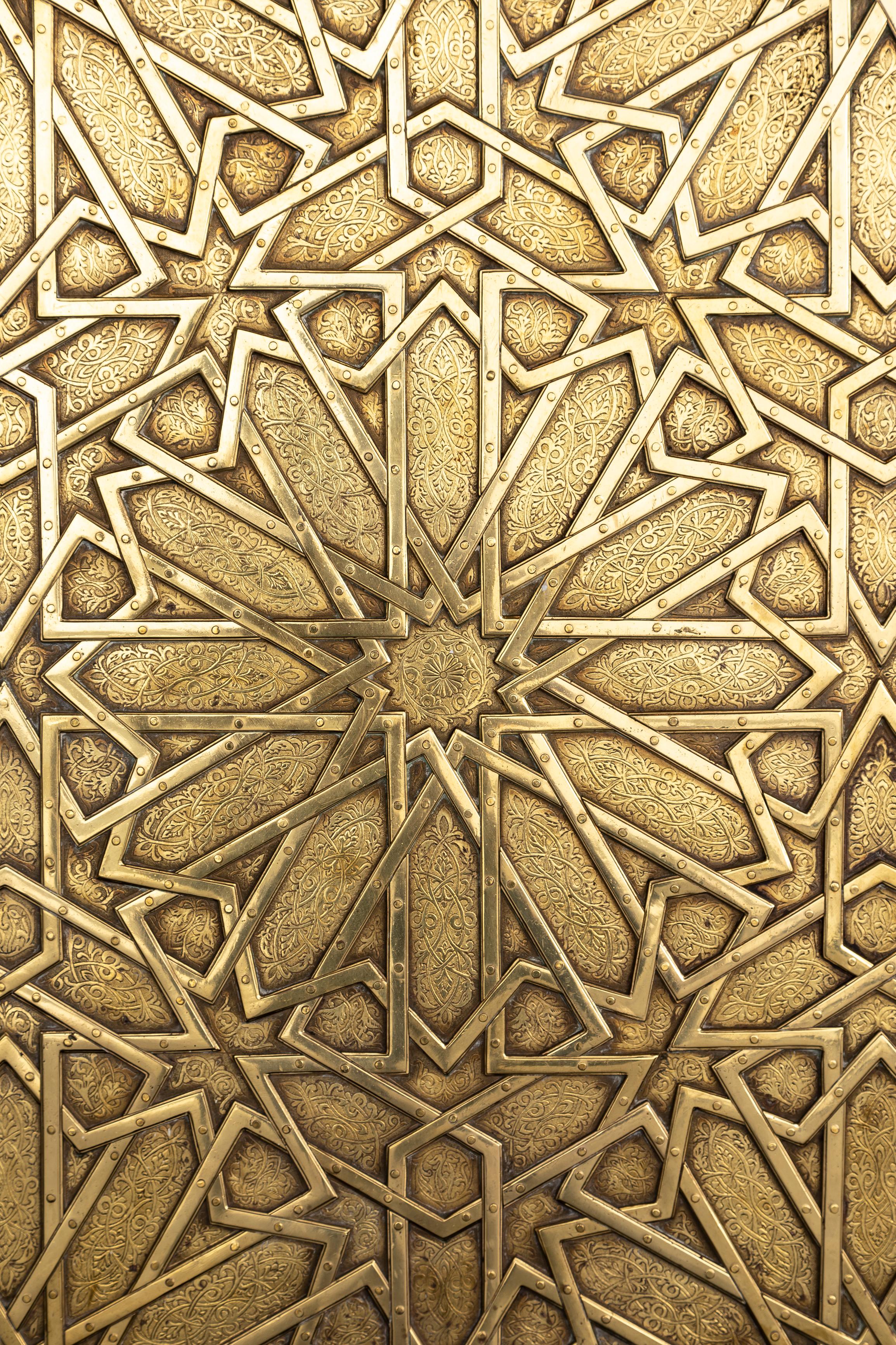 Gran Pareja de Puertas de Palacio Real Español Toledo Bronce Dorado Patrón Alhambra en venta 9