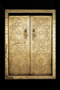 Large Pair of Spanish Toledo Gilt Bronze Alhambra Pattern Royal Palace Doors