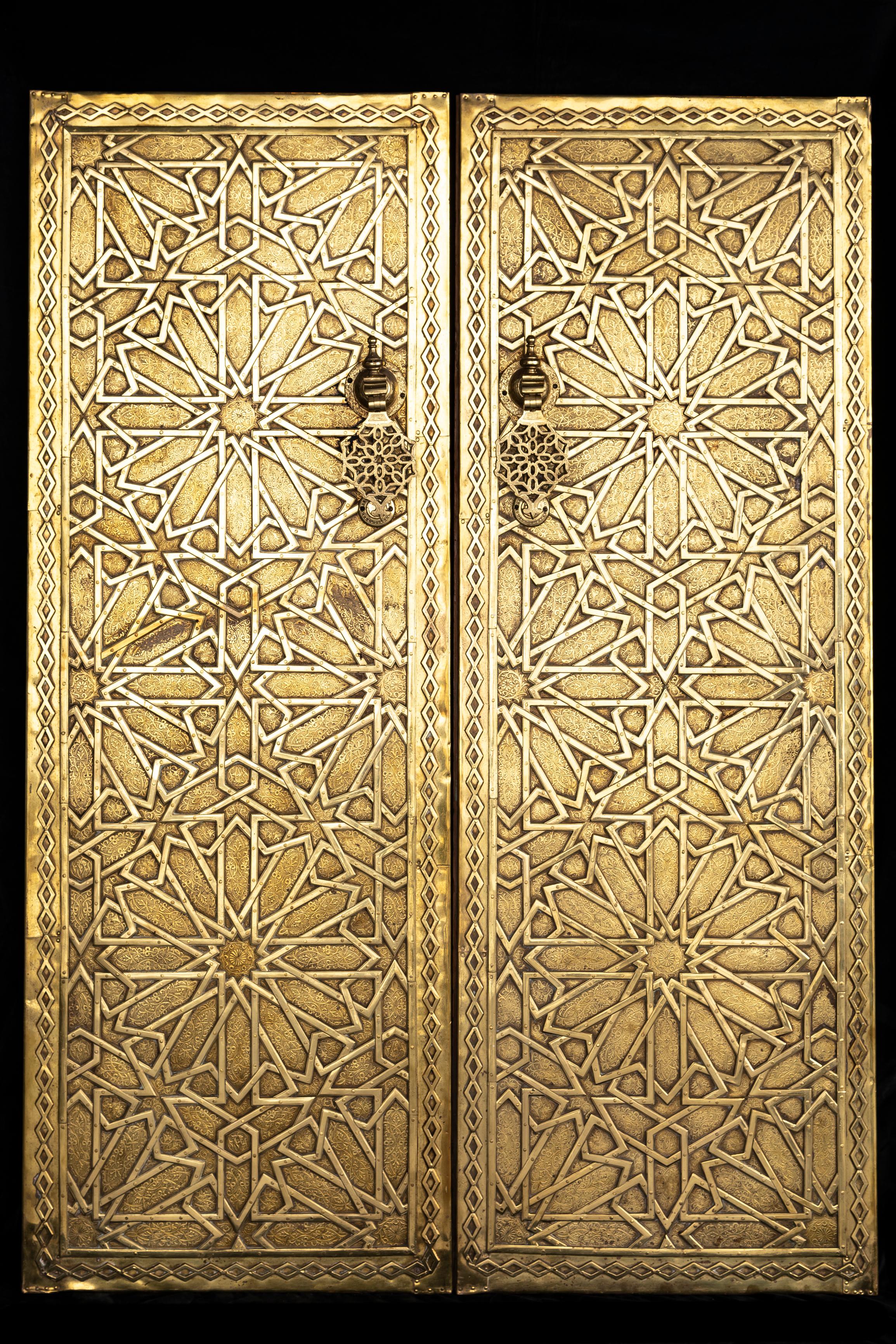 Gran Pareja de Puertas de Palacio Real Español Toledo Bronce Dorado Patrón Alhambra Islámico en venta