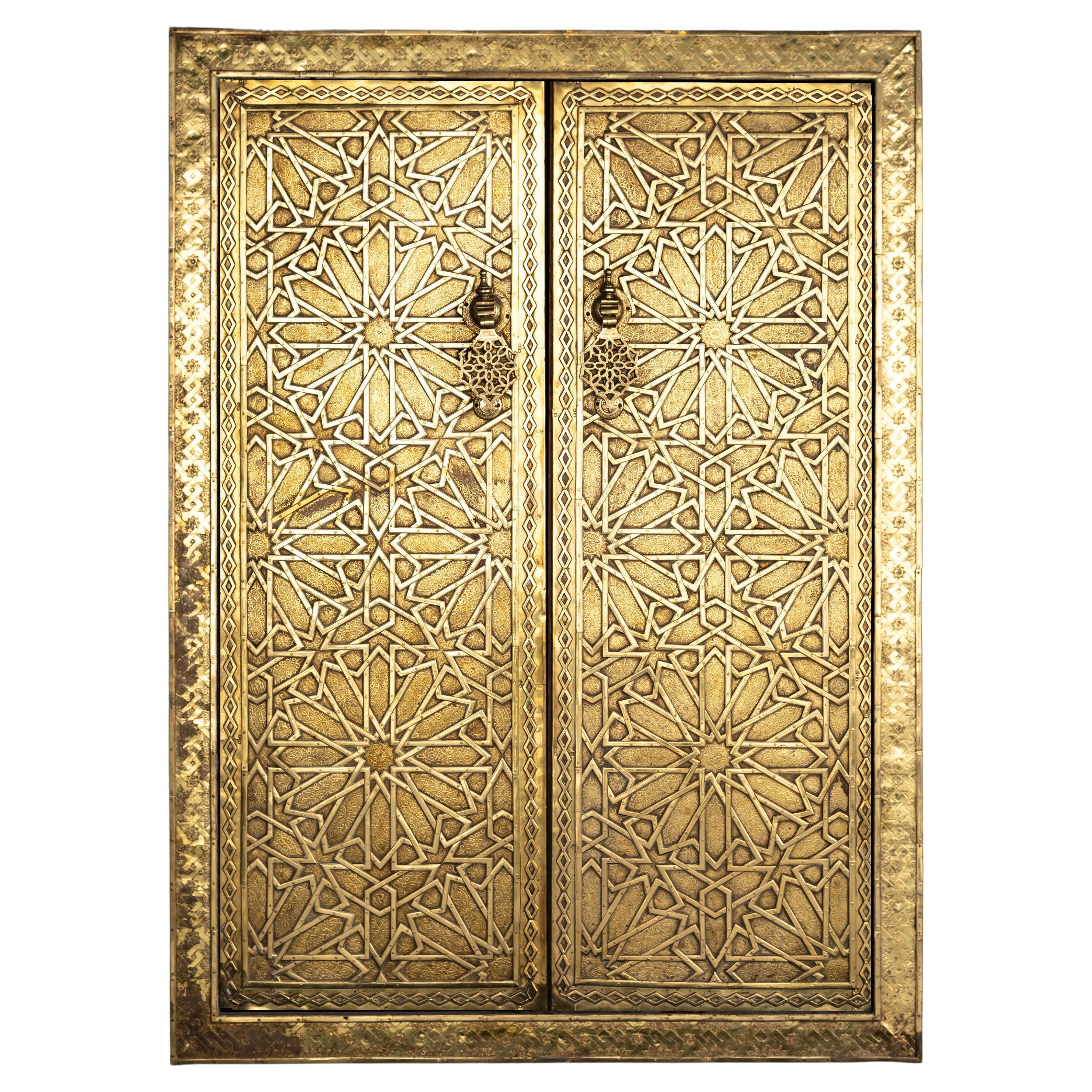 Gran Pareja de Puertas de Palacio Real Español Toledo Bronce Dorado Patrón Alhambra en venta