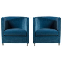 Large Pair of Steel Framed Upholstered Armchairs