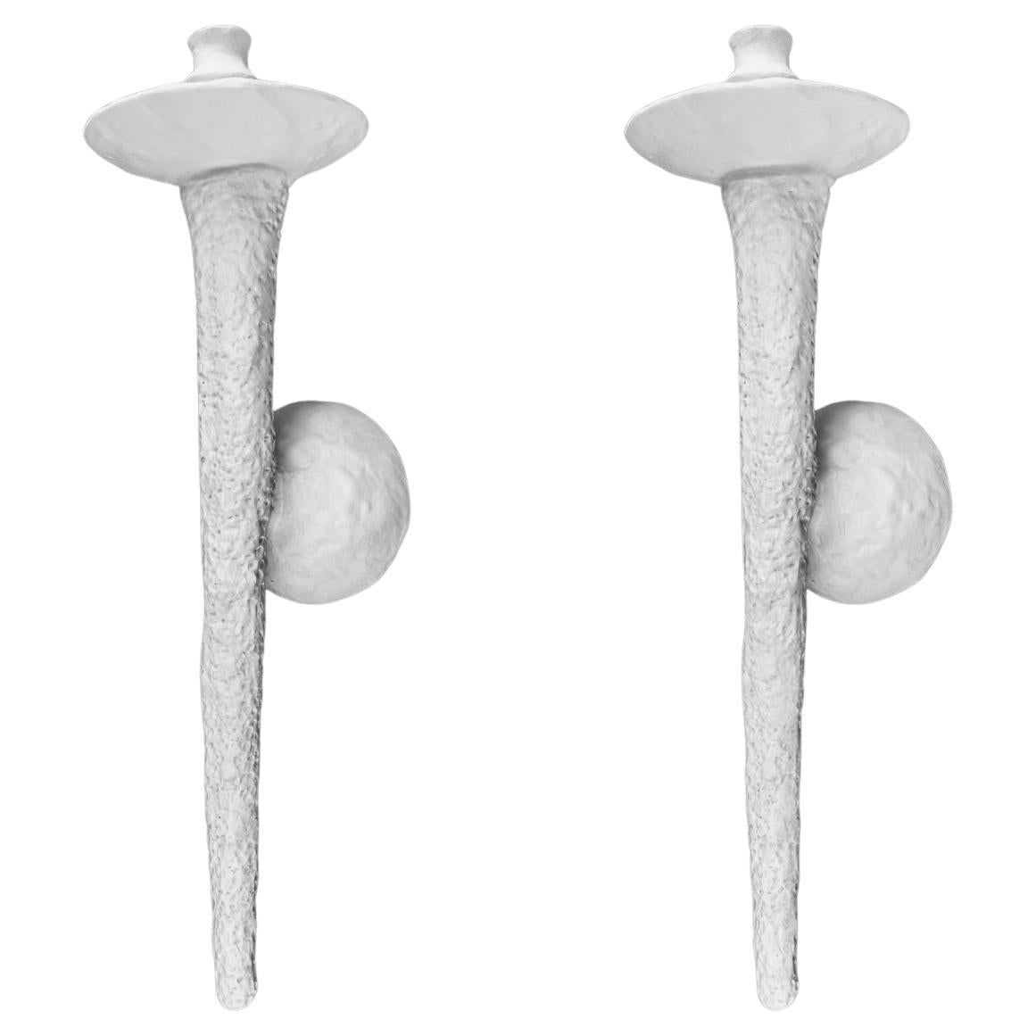 Large Pair of Stuck Torchiere Sconces by Rob Lemariey For Sale