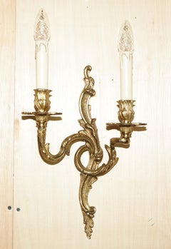 LARGE PAIR OF STUNNING ANTIQUE FRENCH 1920's BRONZED CANDLE SCONCE WALL LIGHTS