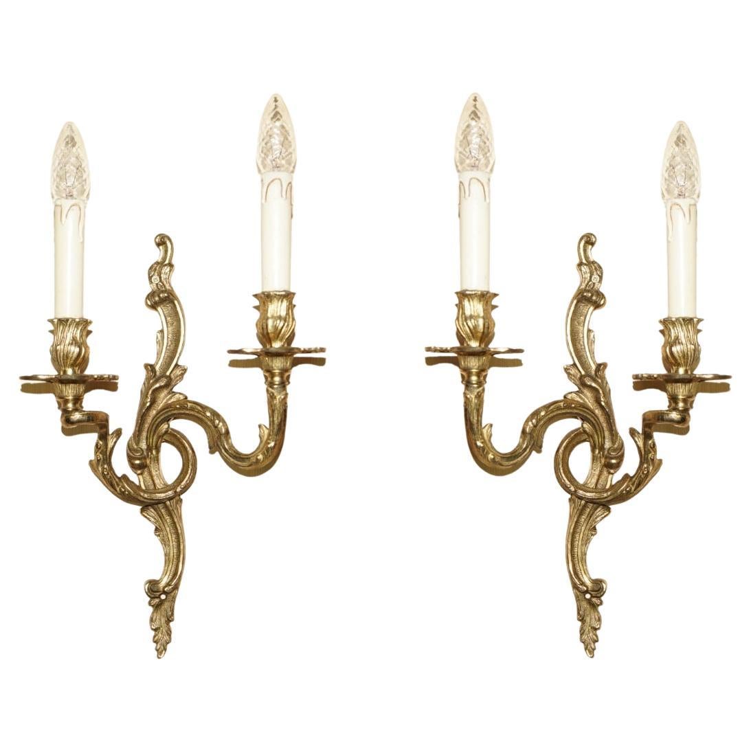 LARGE PAIR OF STUNNING ANTIQUE FRENCH 1920's BRONZED CANDLE SCONCE WALL LIGHTS