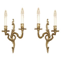 LARGE PAIR OF STUNNING ANTIQUE FRENCH 1920's BRONZED CANDLE SCONCE WALL LIGHTS