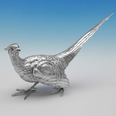 Grande paire d'étonnants modèles de faisans en argent sterling par Berthold Muller