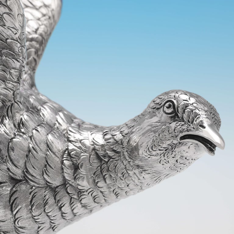 20th Century Large Pair of Stunning Sterling Silver Pheasant Models by Berthold Muller For Sale