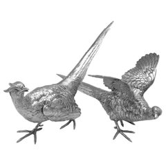 Large Pair of Stunning Sterling Silver Pheasant Models by Berthold Muller