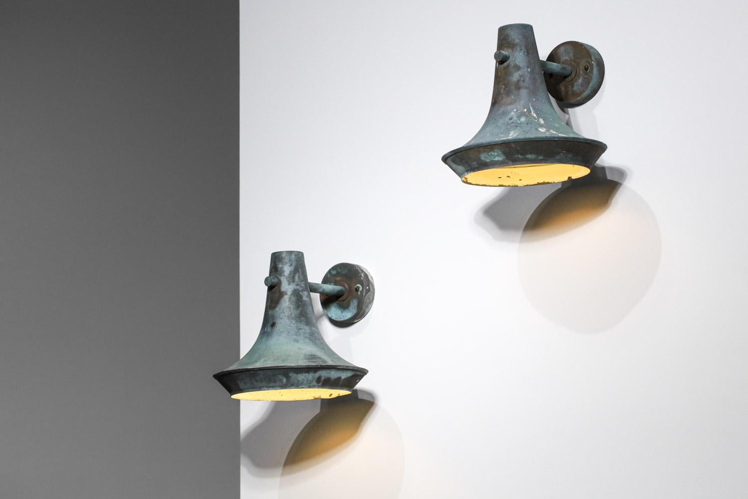 Large Pair of Swedish Copper Wall Lamps Attributed to Hans Agne Jakobsson Patina 5