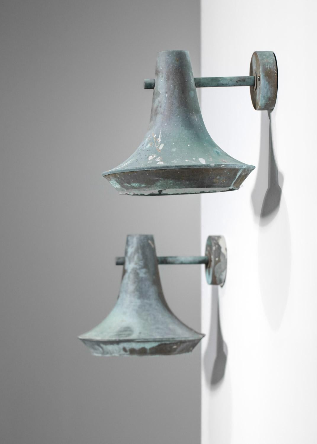 Large Pair of Swedish Copper Wall Lamps Attributed to Hans Agne Jakobsson Patina 1