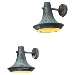 Large Pair of Swedish Copper Wall Lamps Attributed to Hans Agne Jakobsson Patina