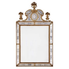 Large Pair of Swedish Gilt Metal and Engraved Glass Mirrors after Precht