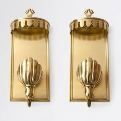 Grande paire d'appliques suédoises Grace Art Déco en laiton poli