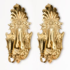 Large Pair of Swedish Hammered Brass Wall Sconces with Single Socket