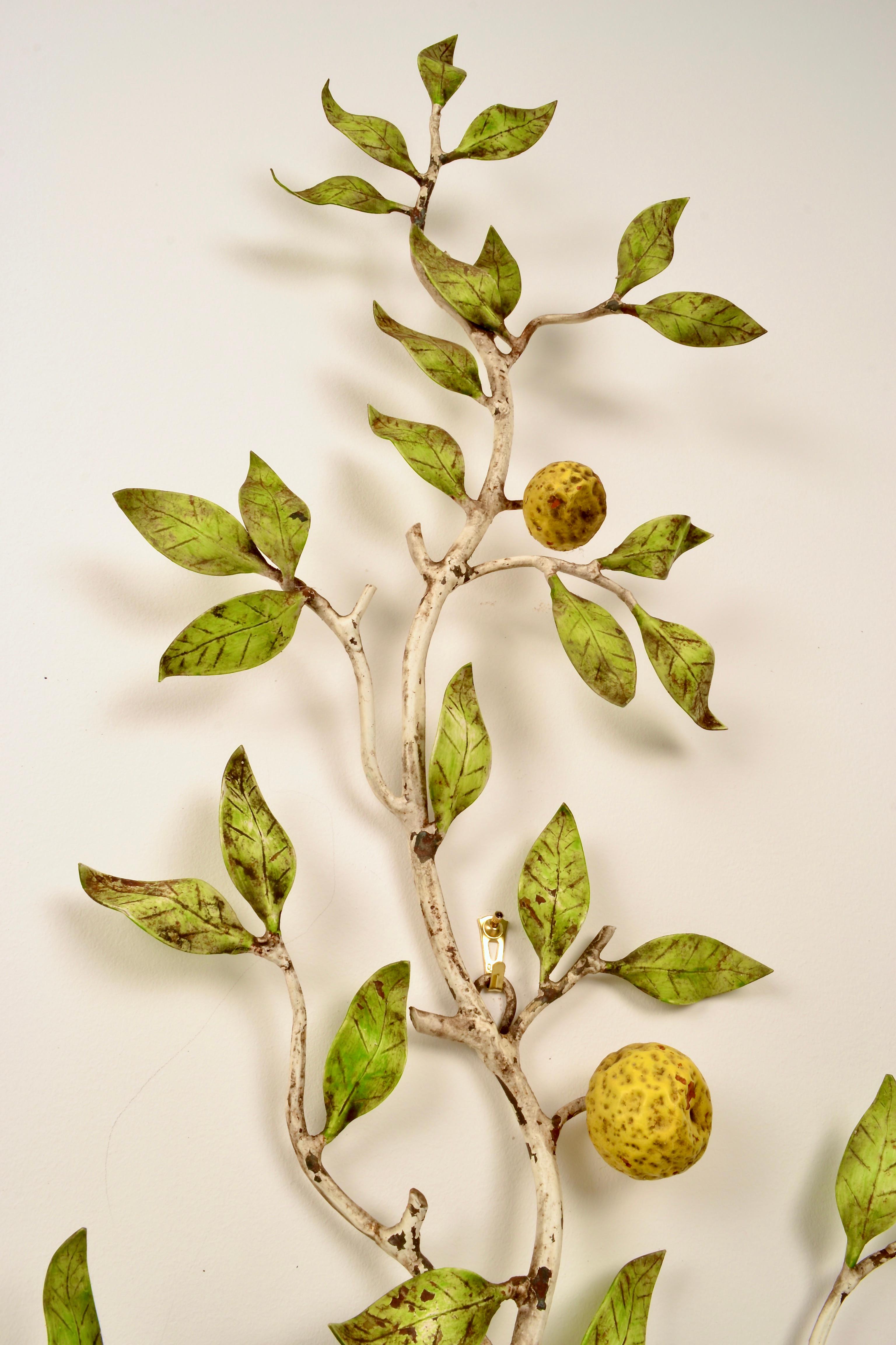 Bohemian Large Pair of Tole Lemon Branch Sconces, Italy, 1960s