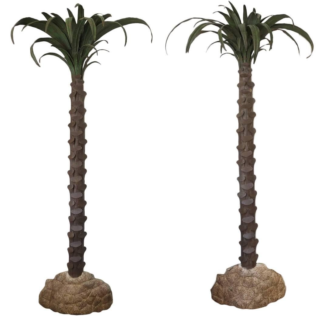 Large Pair of Tole Painted Palm Trees