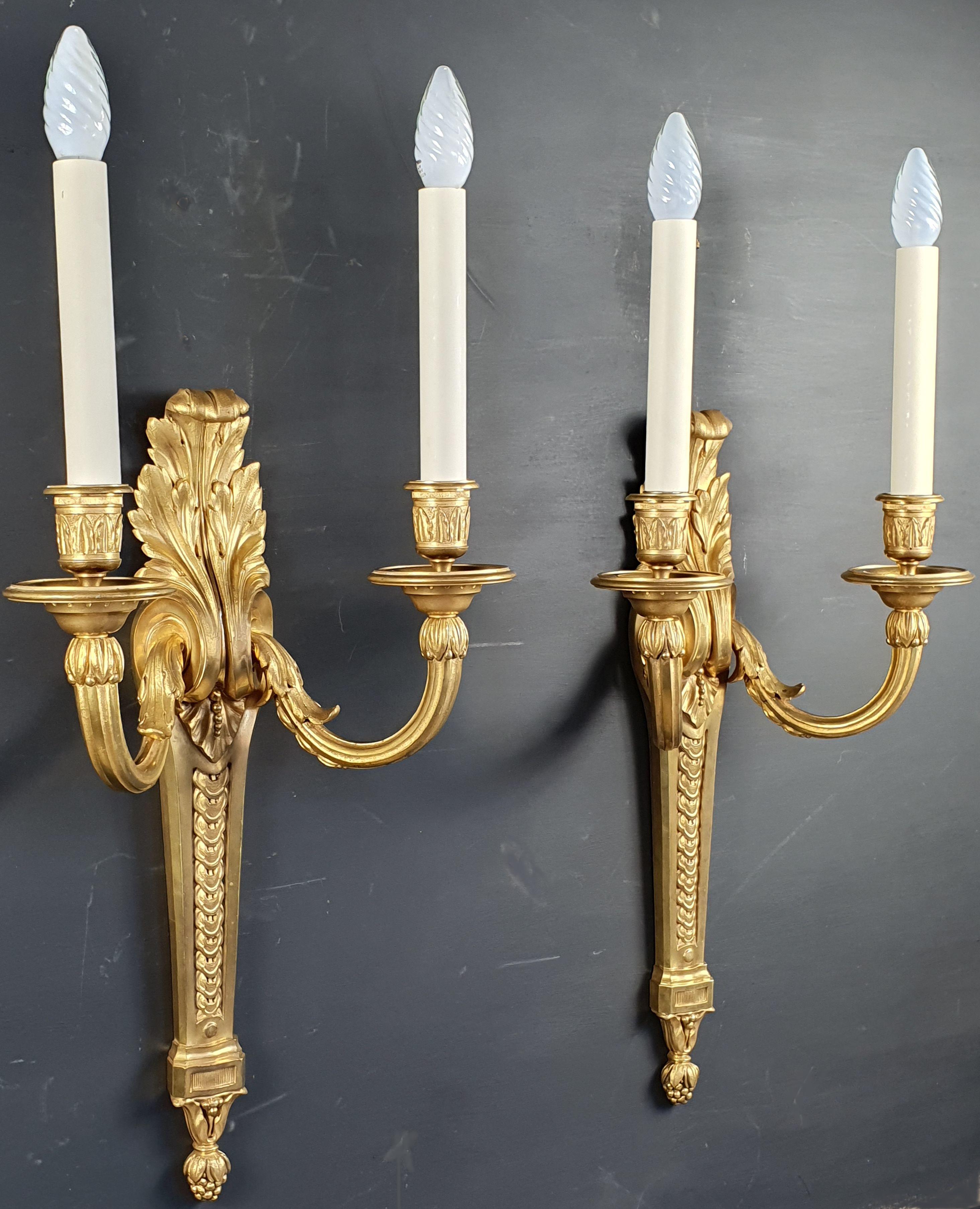 Ormolu Large Pair of Transition Style Sconces 