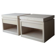 Large Pair of Travertine and Oak Cabinets by Kreiss