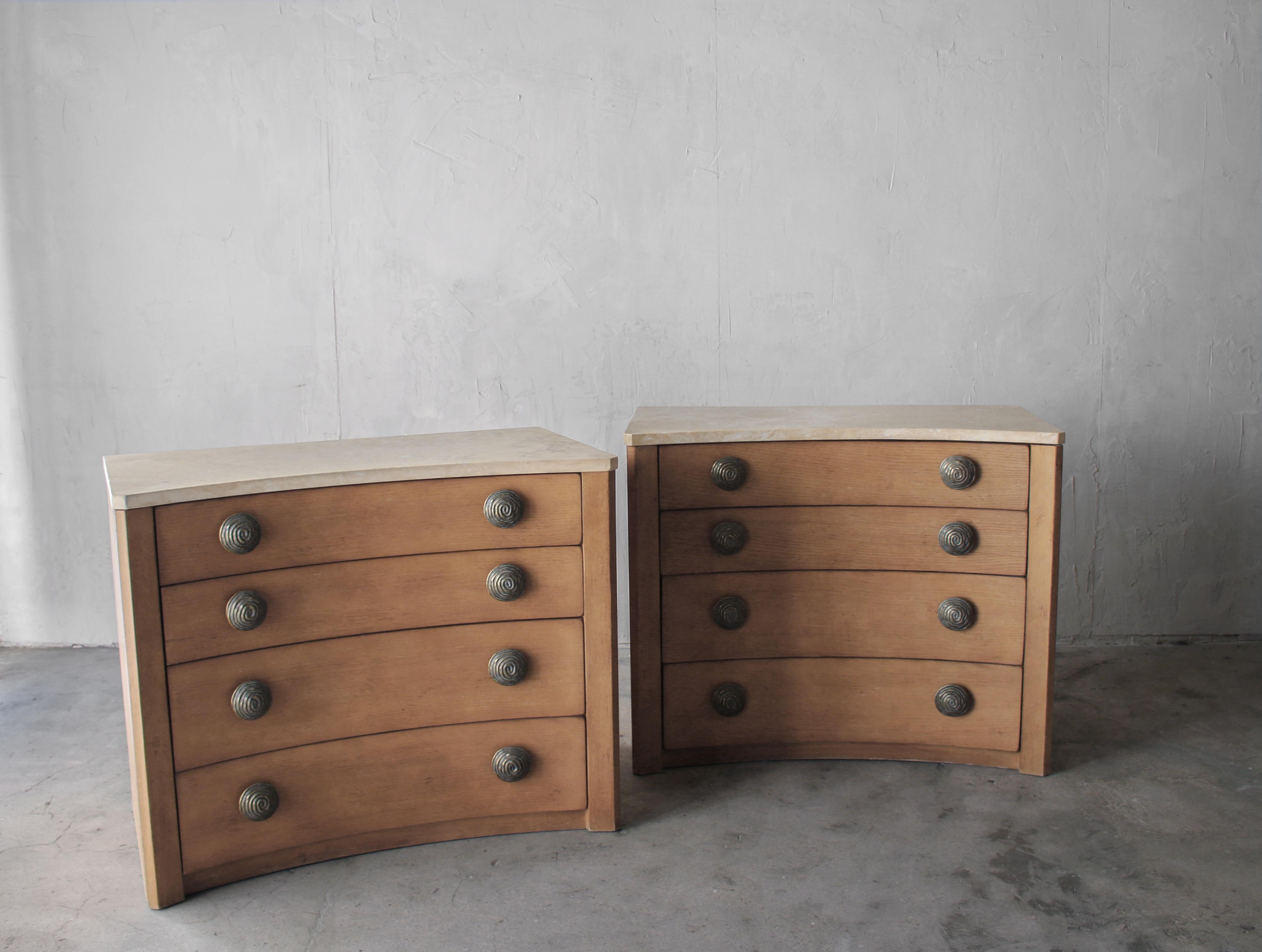 20th Century Large Pair of Travertine Top Curved Dressers