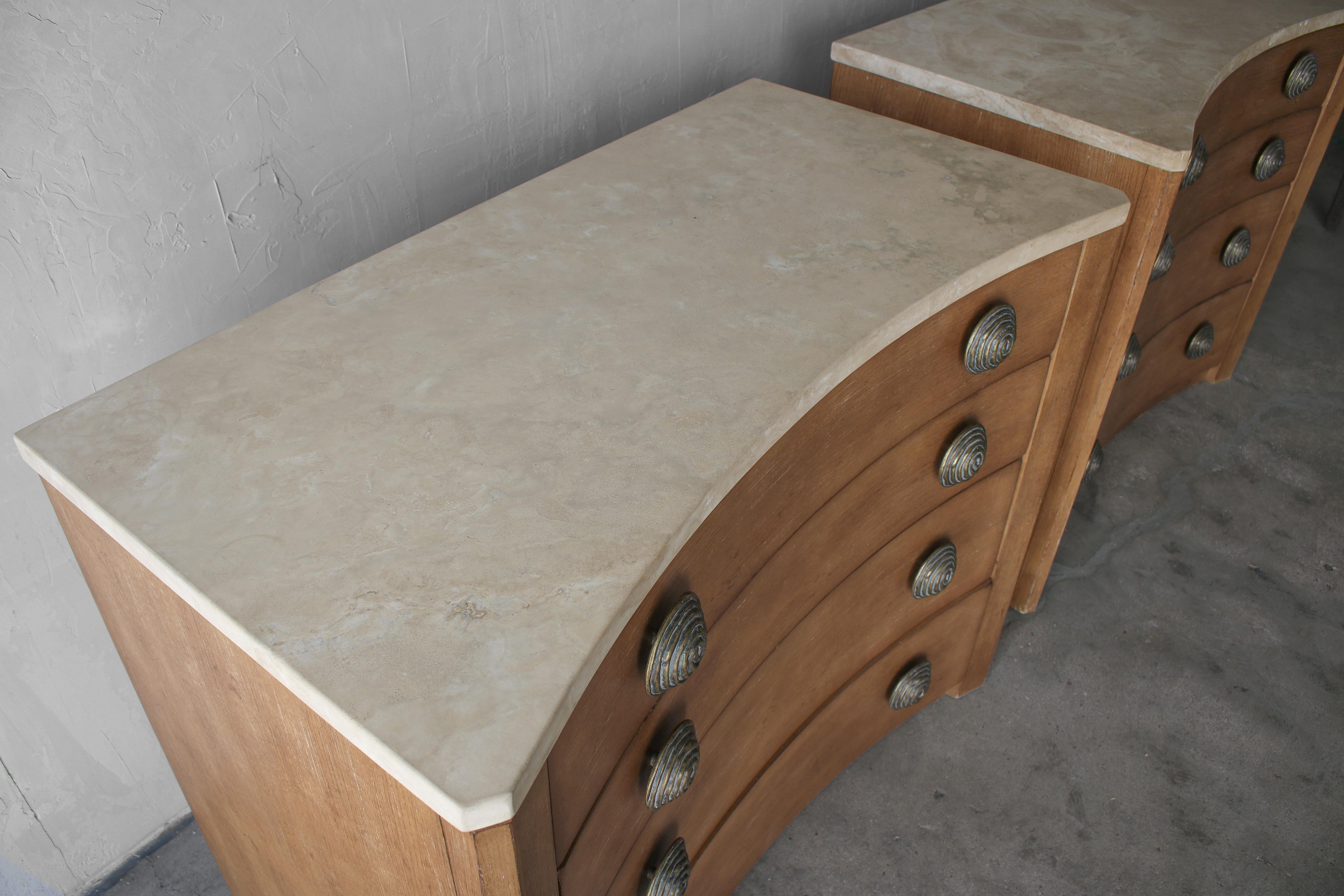 Large Pair of Travertine Top Curved Dressers 2