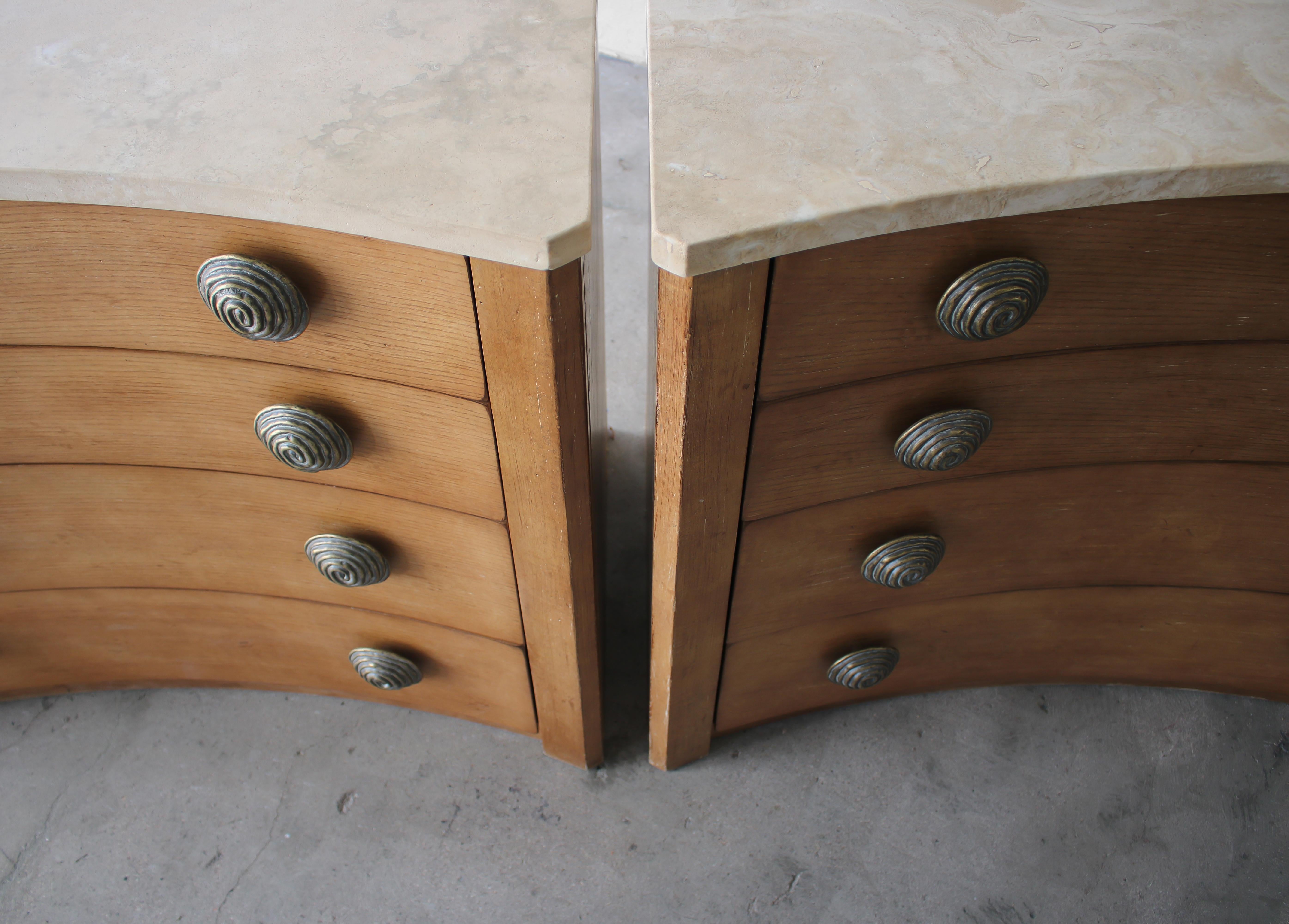 Large Pair of Travertine Top Curved Dressers 3