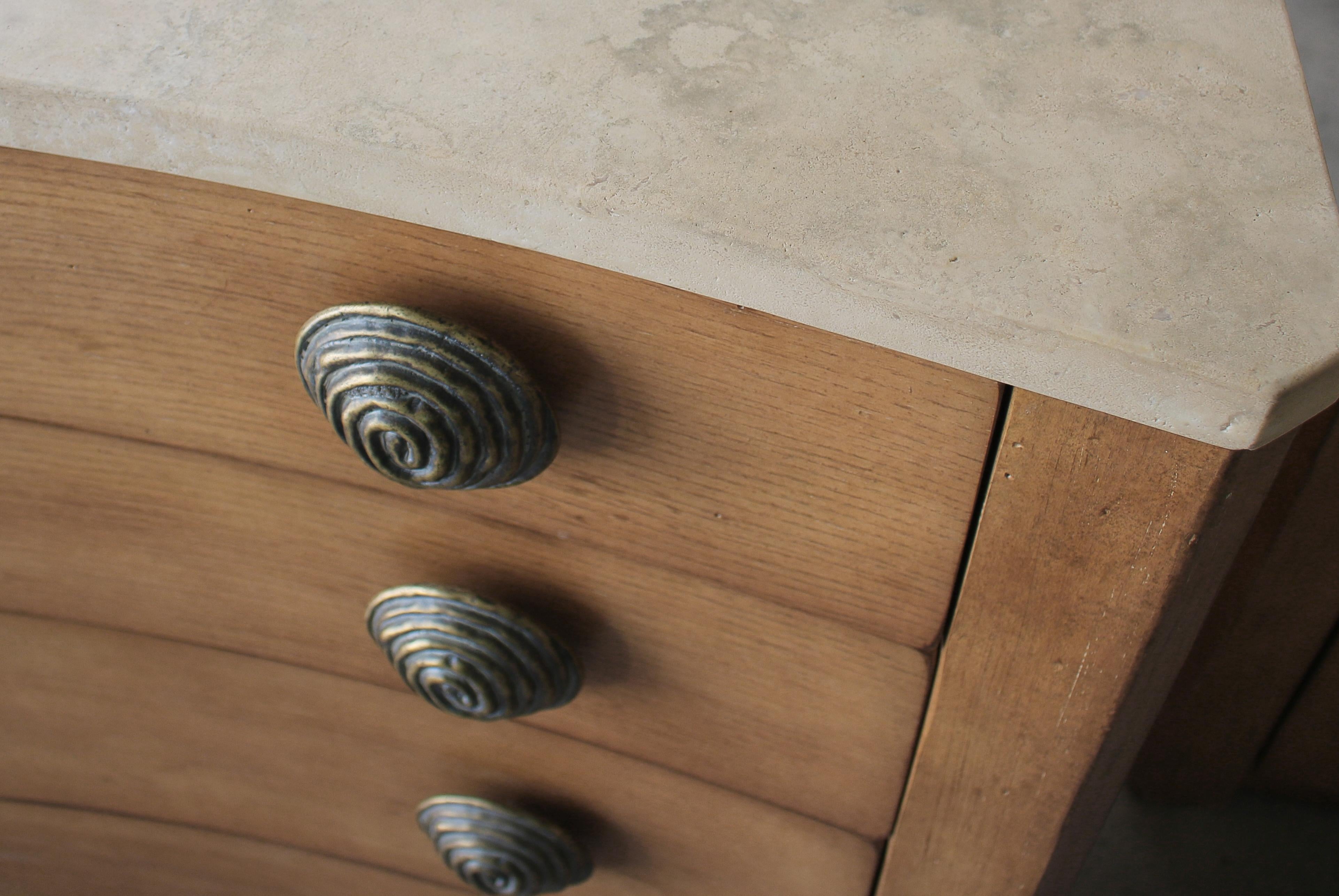 Large Pair of Travertine Top Curved Dressers 4