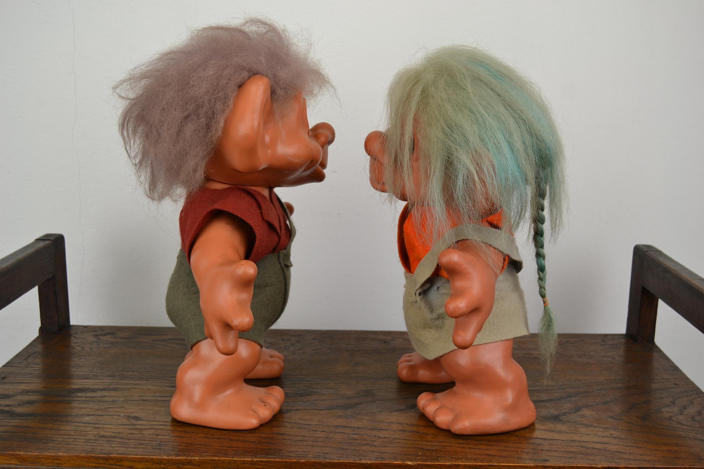 Mid-Century Modern Large pair of Troll Dolls by Dam Things Establishment, 1964