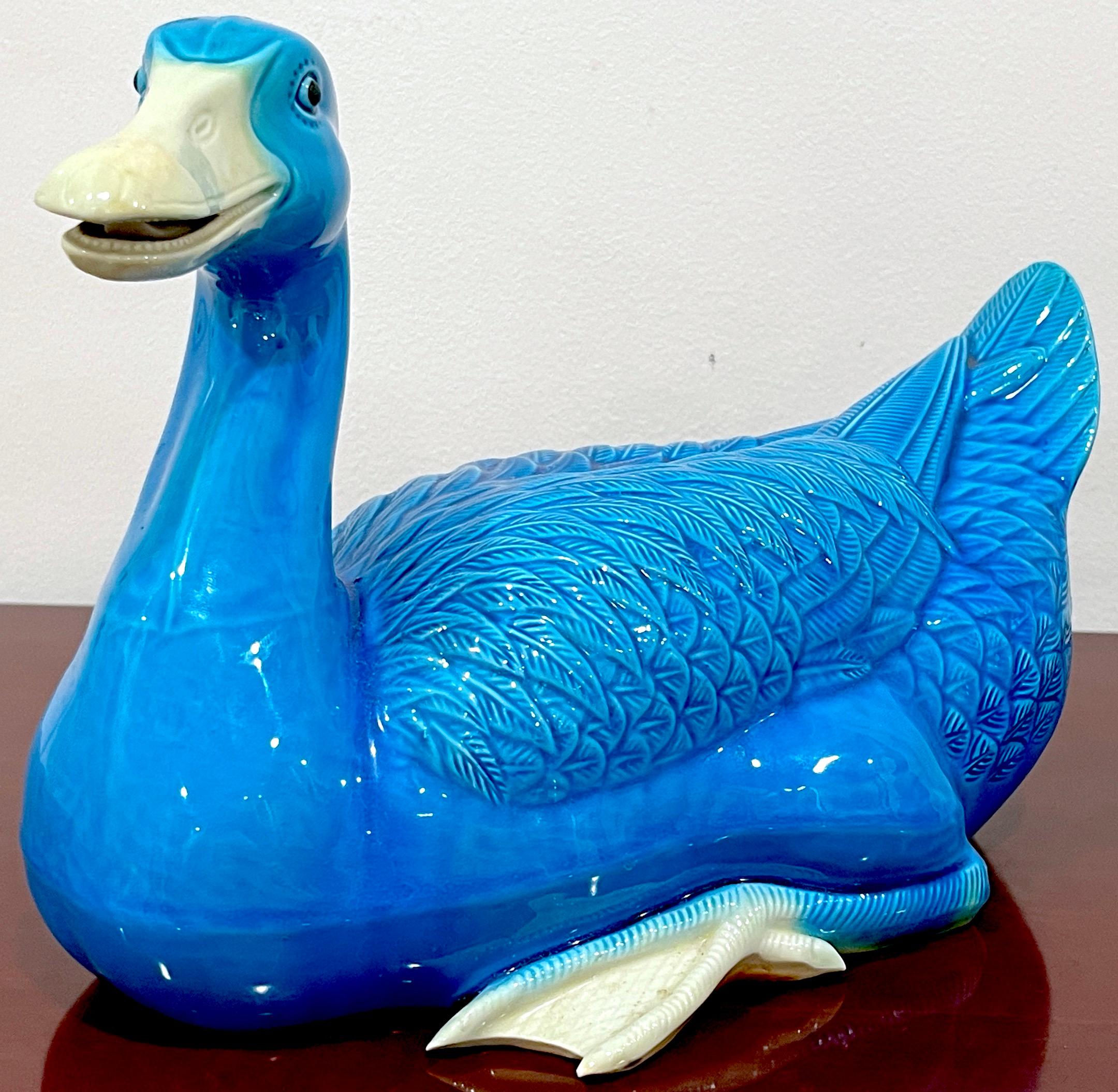 Large Pair of Turquoise Chinese Export Figures of Seated Ducks For Sale 4