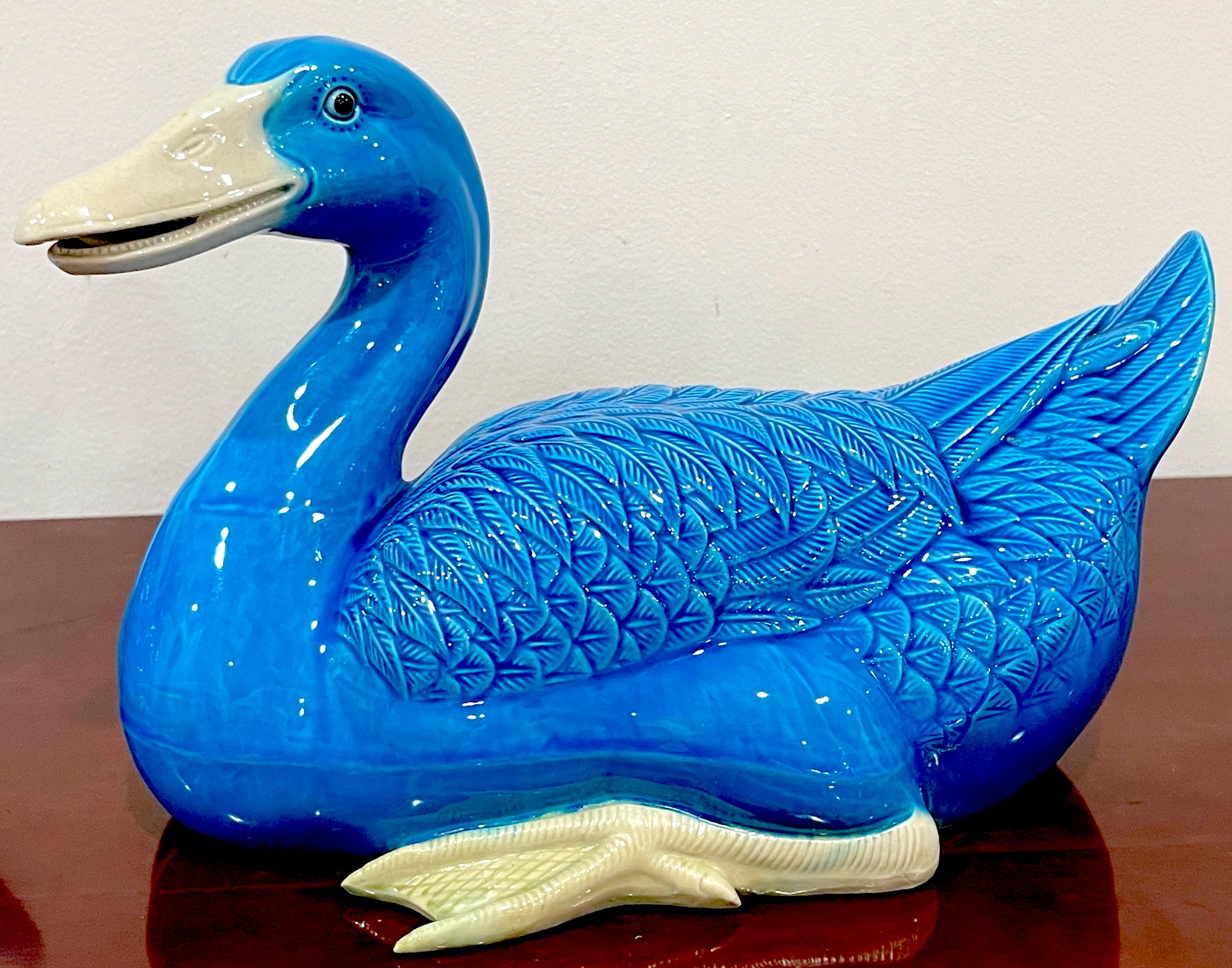 Large Pair of Turquoise Chinese Export Figures of Seated Ducks For Sale 5