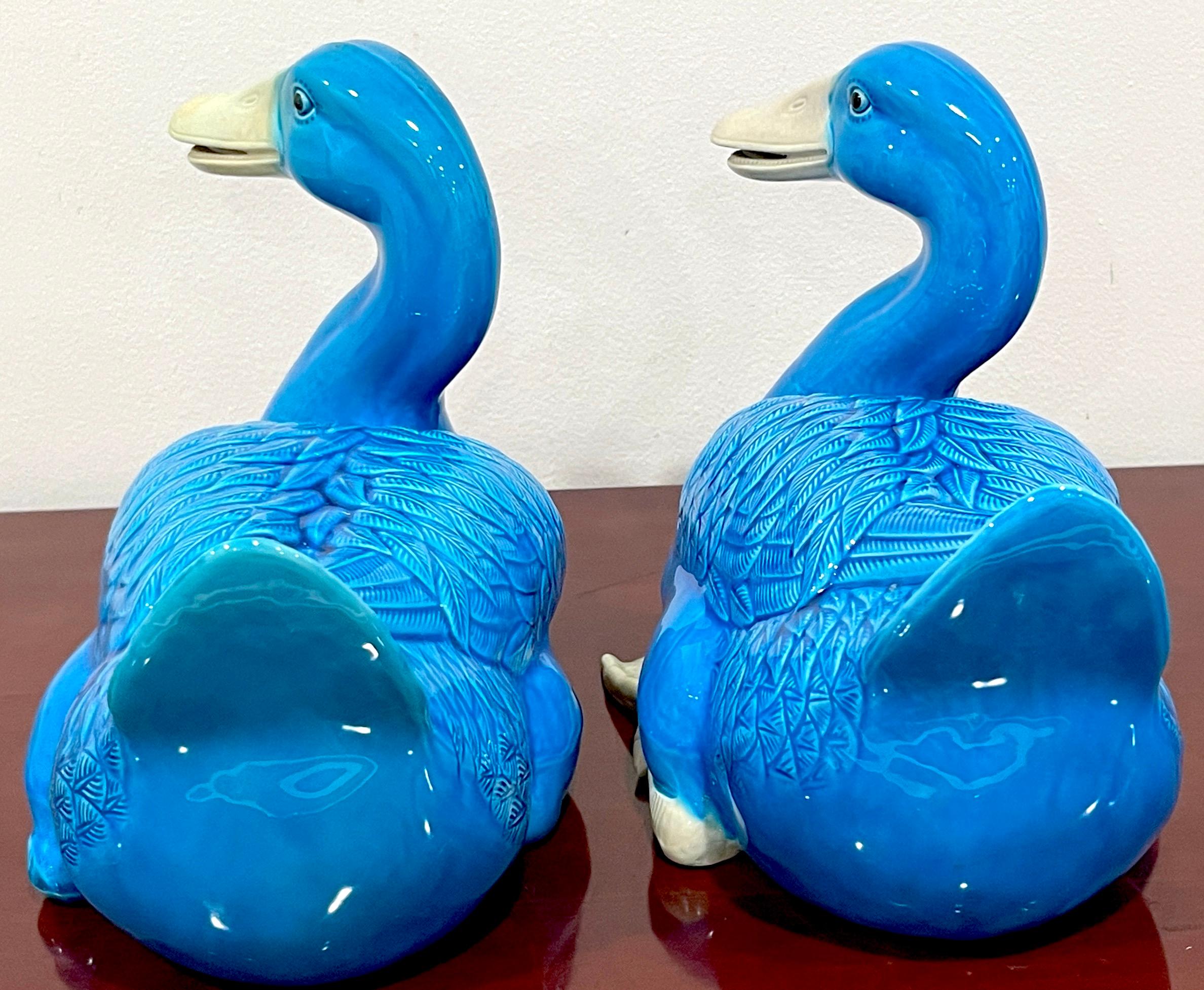 Large Pair of Turquoise Chinese Export Figures of Seated Ducks For Sale 2