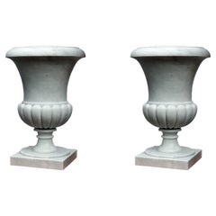 Grande paire de vases en marbre marbré blanc « MÉDICEO BACCELLATO » du 20ème siècle