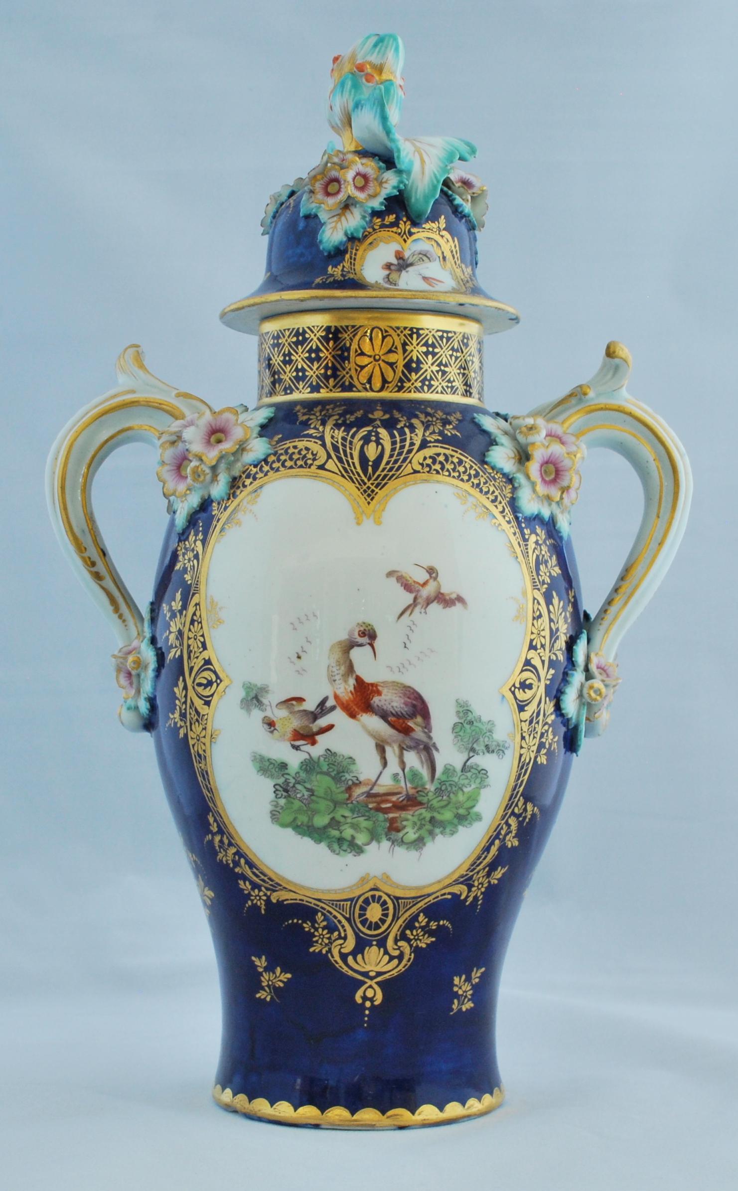 English Large Pair of Vases, Derby Porcelain Works, circa 1765