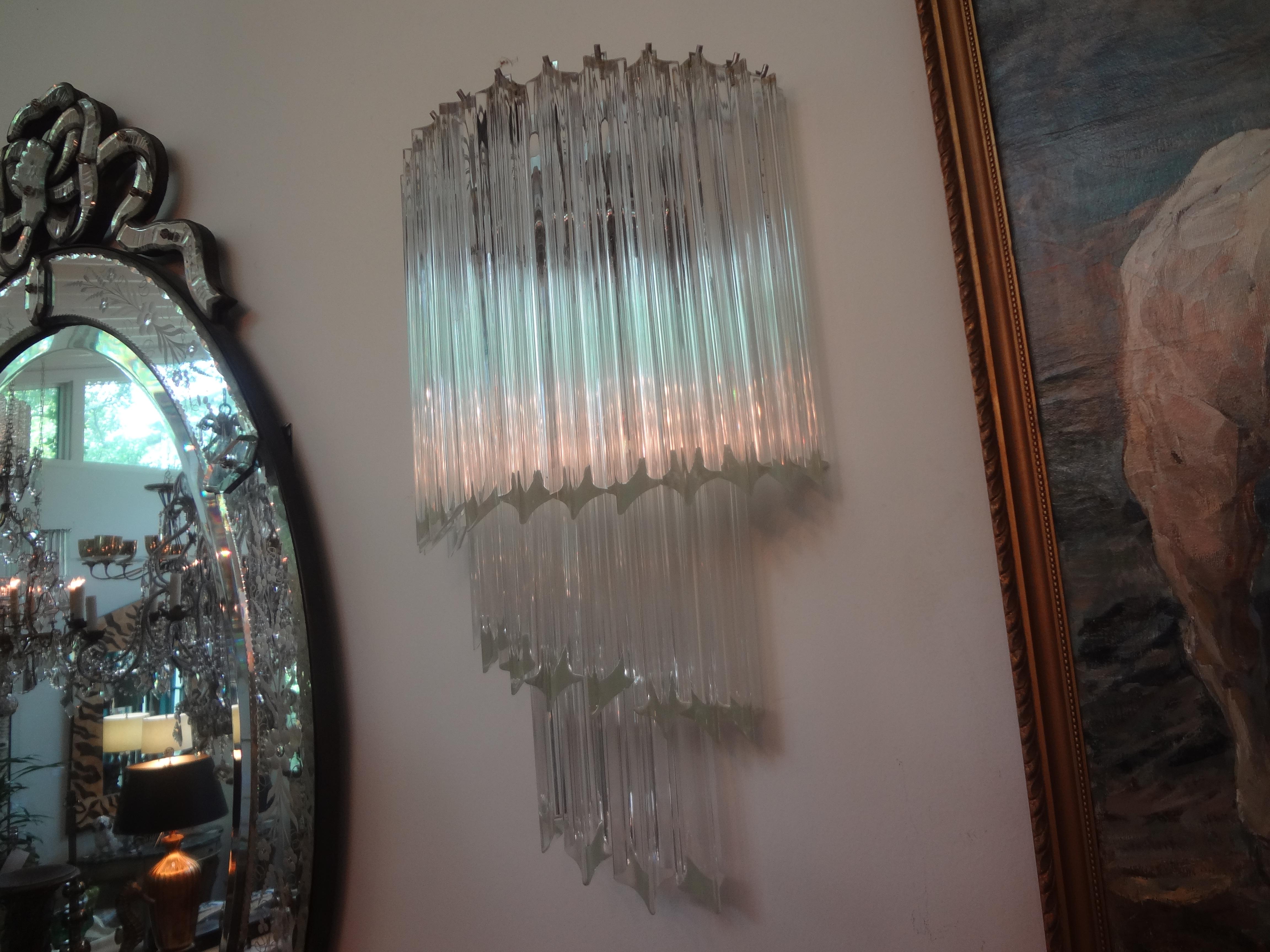 Late 20th Century Large Pair of Venini Attributed Murano Glass Spiral Sconces