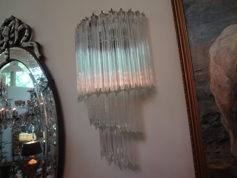 Late 20th Century Large Pair of Venini Attributed Murano Glass Spiral Sconces For Sale